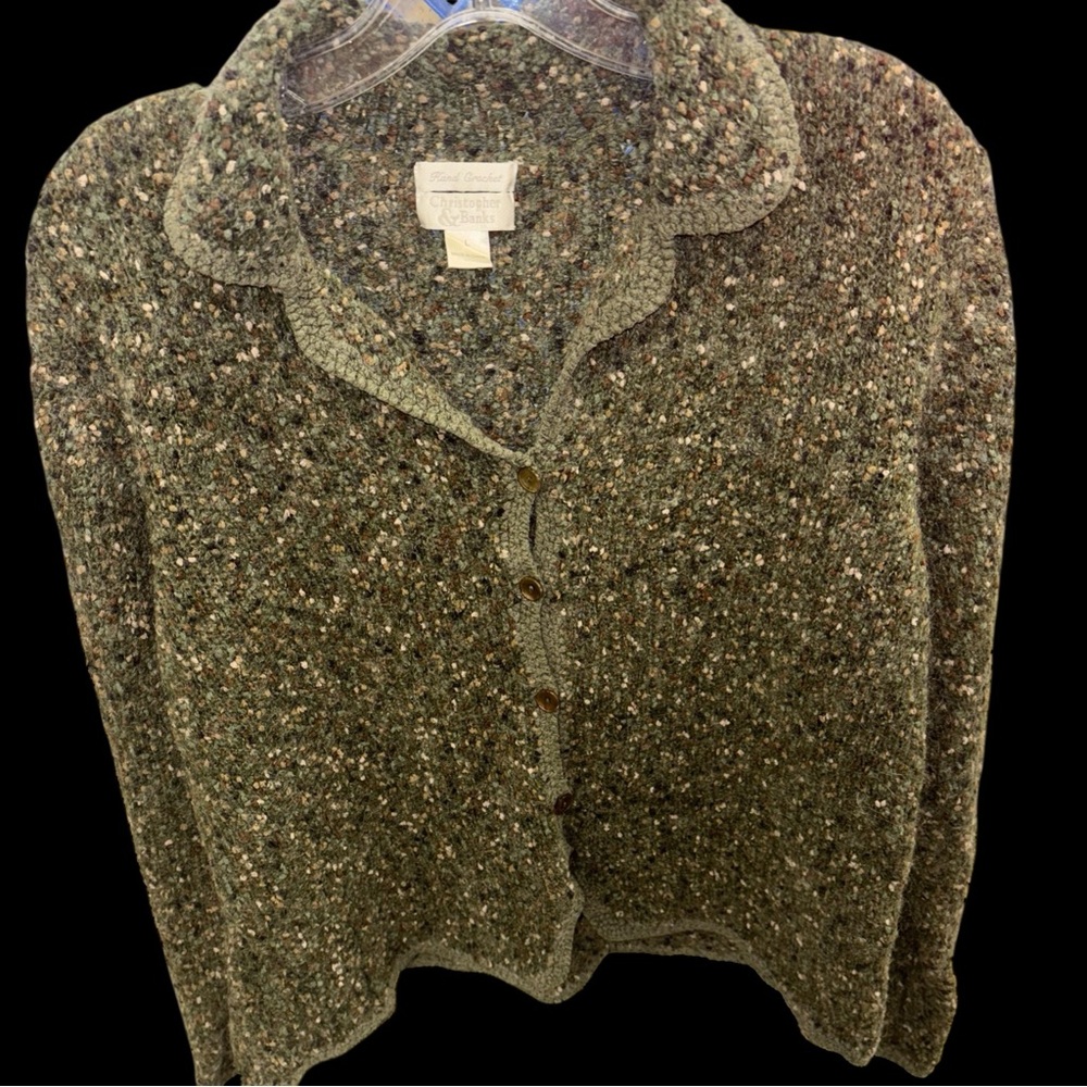 Hand crochet boiled wool Christopher & Banks Green Speckled Cardigan